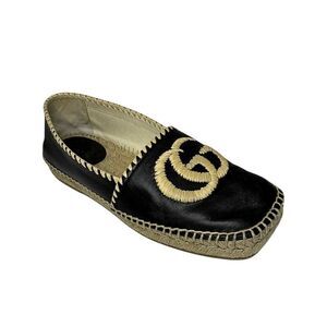 Gucci Charlotte Interlocking G Nappa Leather Espadrille EU 37 Square Toe